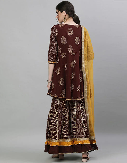 Brown Pure Cotton Sharara Suit Back View