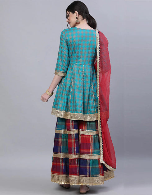 Blue Viscose Rayon Sharara Suit Back View