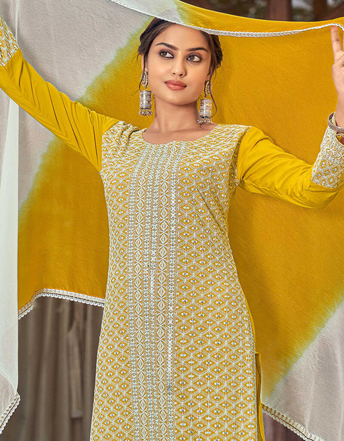 Yellow And White Rayon Pant Suit Closure View