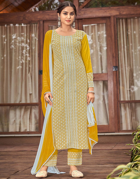 Yellow And White Rayon Pant Suit