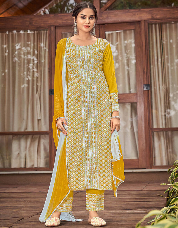 Yellow And White Rayon Pant Suit