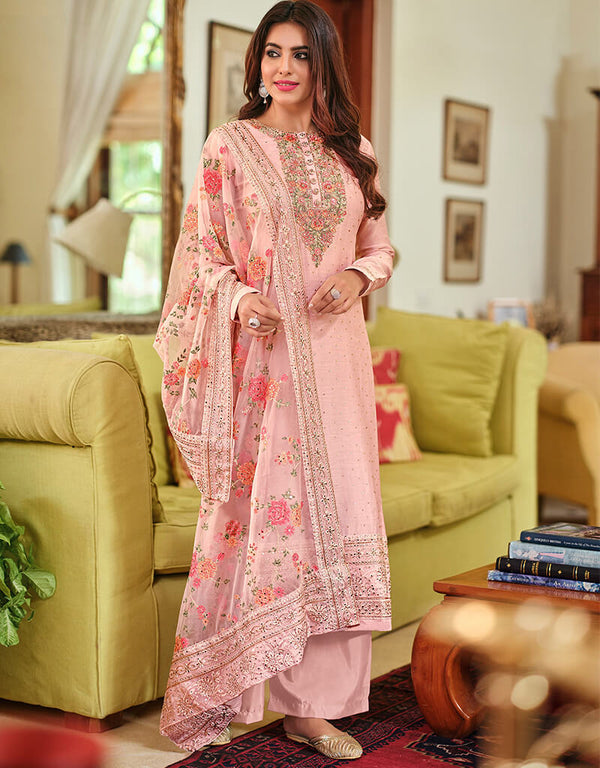 Rose Gold Viscose Silk Palazzo Salwar Suit