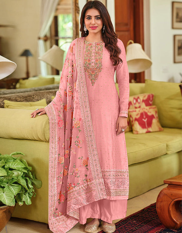 Pink Viscose Silk Palazzo Salwar Suit