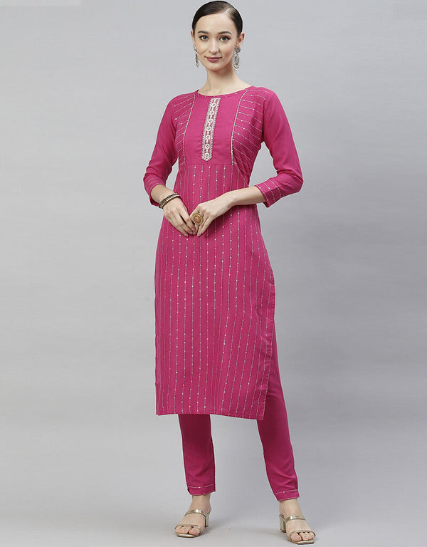 Rani Pink Ruby Silk Pant Salwar Kameez