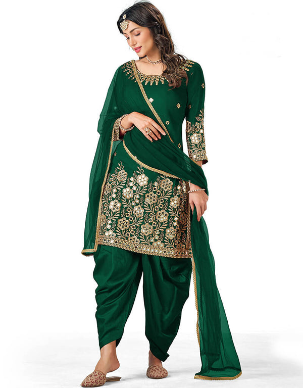 Green Italian Soft Silk Patiyala Suit