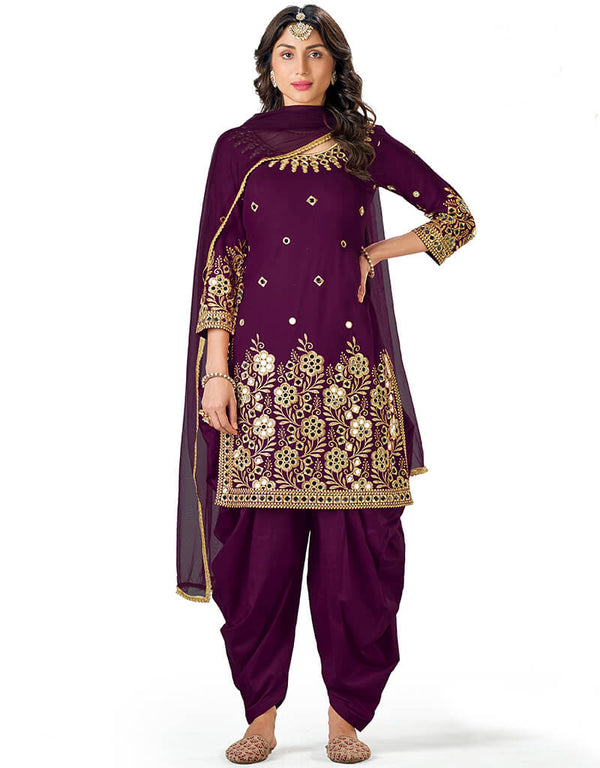 Wine Italian Soft Silk Patiyala Suit