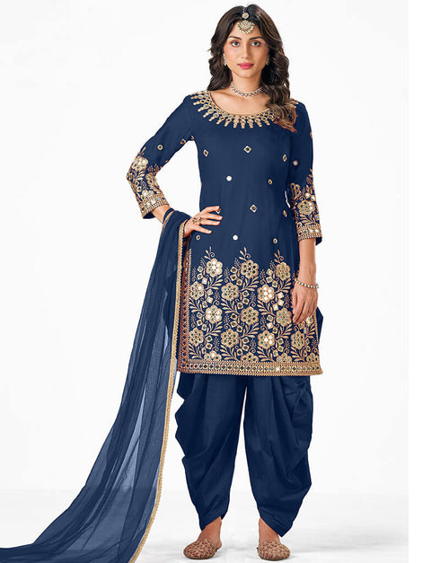 Blue Italian Soft Silk Patiyala Suit