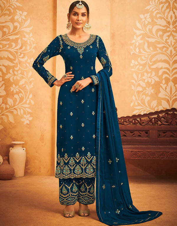 Blue Georgette Palazzo Salwar Suit