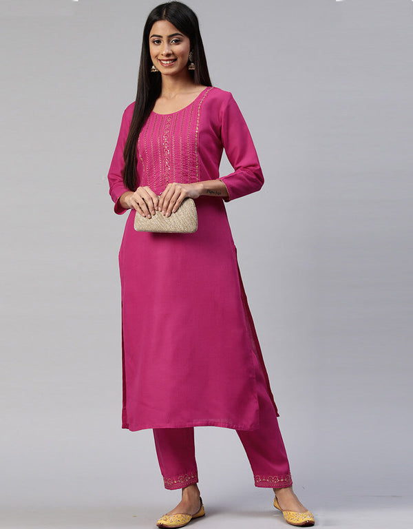 Pink Ruby Silk Pant Suit