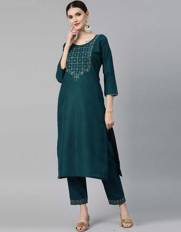 Teal Ruby Silk Pant Suit