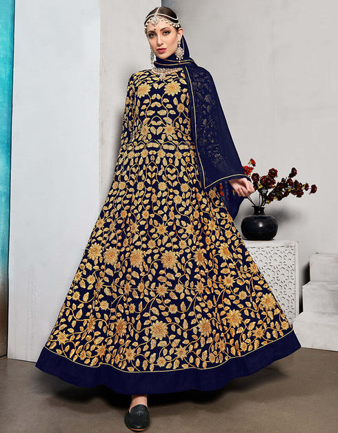 Blue Real Georgette Pant Suit