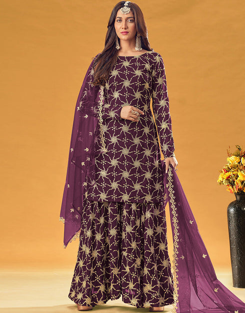 Wine Pure Fox Georgette Palazzo Suit