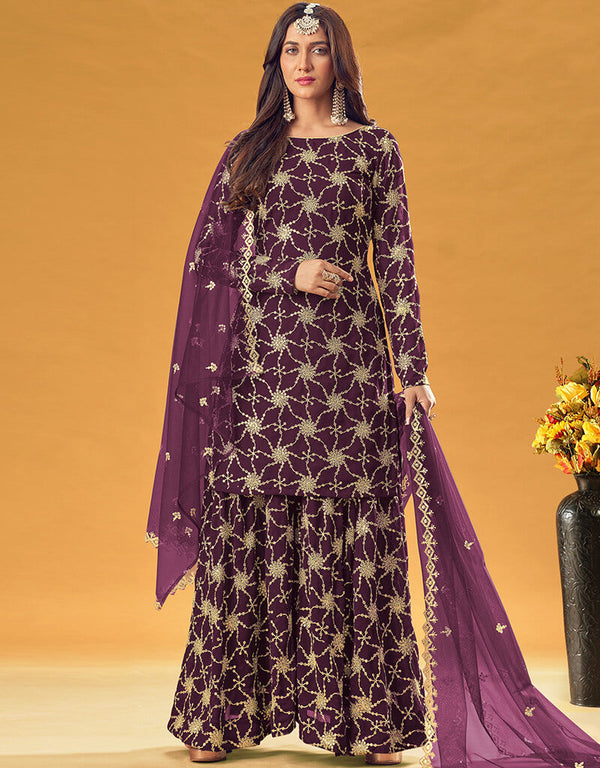 Wine Pure Fox Georgette Palazzo Suit