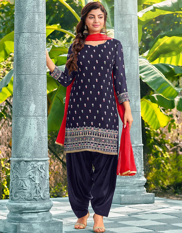 Navy Blue Heavy Fox Georgette Patiyala Suit