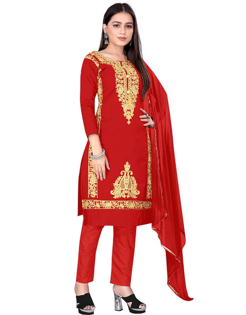 Red Cotton Pant Salwar Suits Closure View