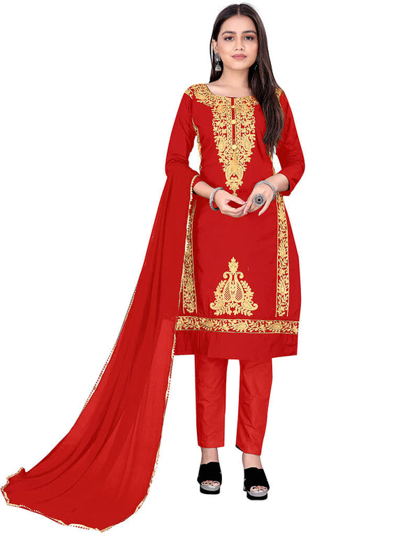 Red Cotton Pant Salwar Suits