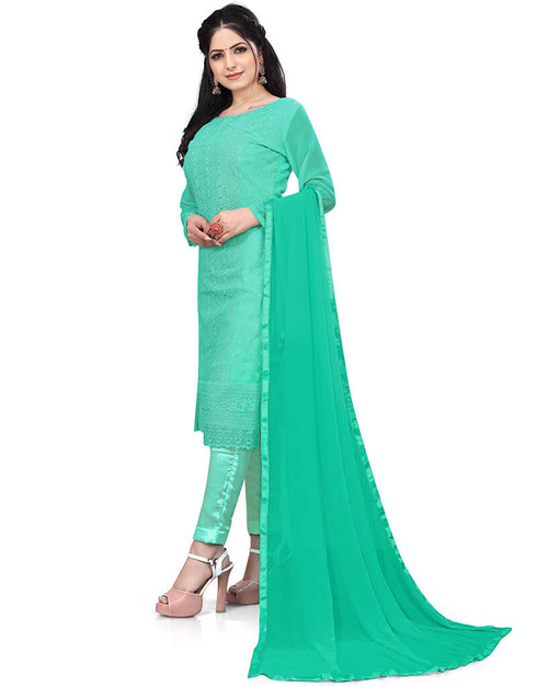 Light Green Georgette Pant Salwar Suits Closure View