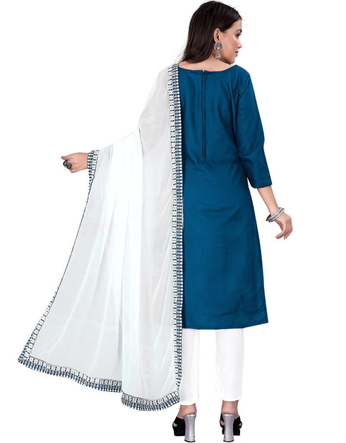 Blue Slub Cotton Pant Salwar Suits Back View