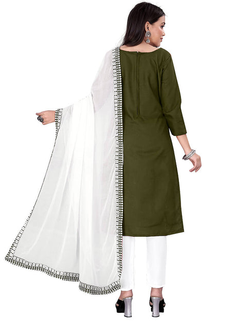 Green Slub Cotton Pant Salwar Suits Back View