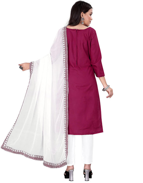 Maroon Slub Cotton Pant Salwar Suits Back View