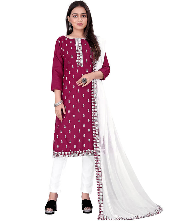 Maroon Slub Cotton Pant Salwar Suits
