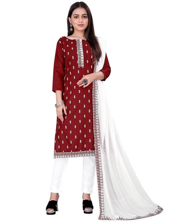 Red Slub Cotton Pant Salwar Suits