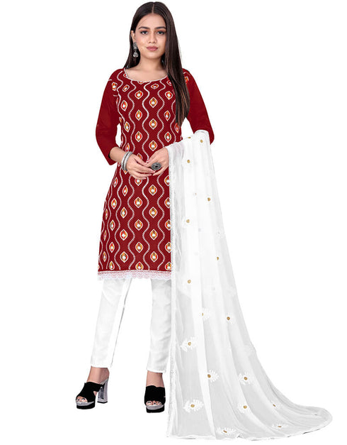 Maroon Cotton Pant Salwar Suits