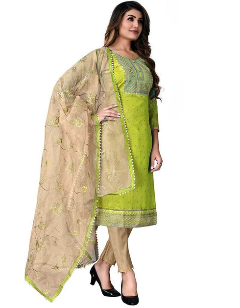 Parrot Green Modal Chanderi Cotton Pant Salwar Suits Closure View