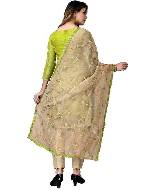 Parrot Green Modal Chanderi Cotton Pant Salwar Suits Back View