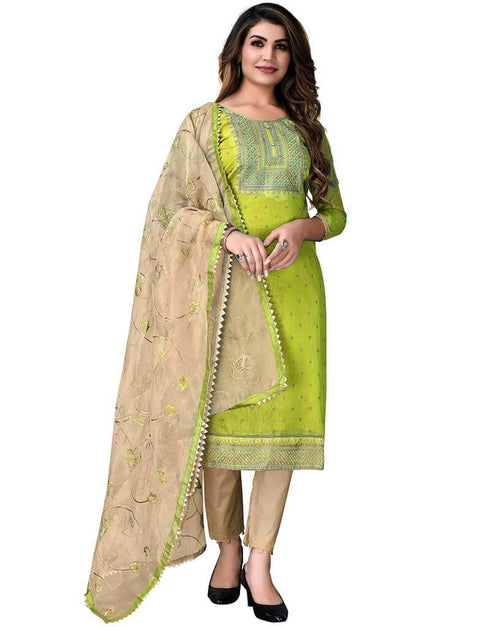 Parrot Green Modal Chanderi Cotton Pant Salwar Suits