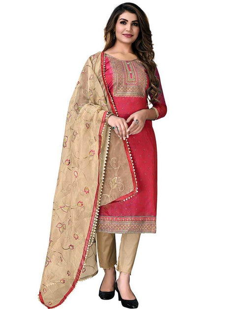 Light Maroon Modal Chanderi Cotton Pant Salwar Suits