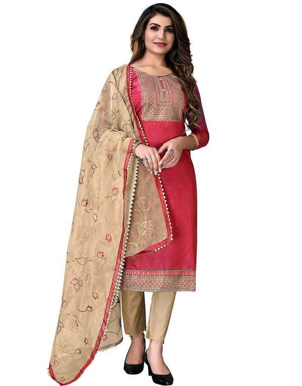 Light Maroon Modal Chanderi Cotton Pant Salwar Suits