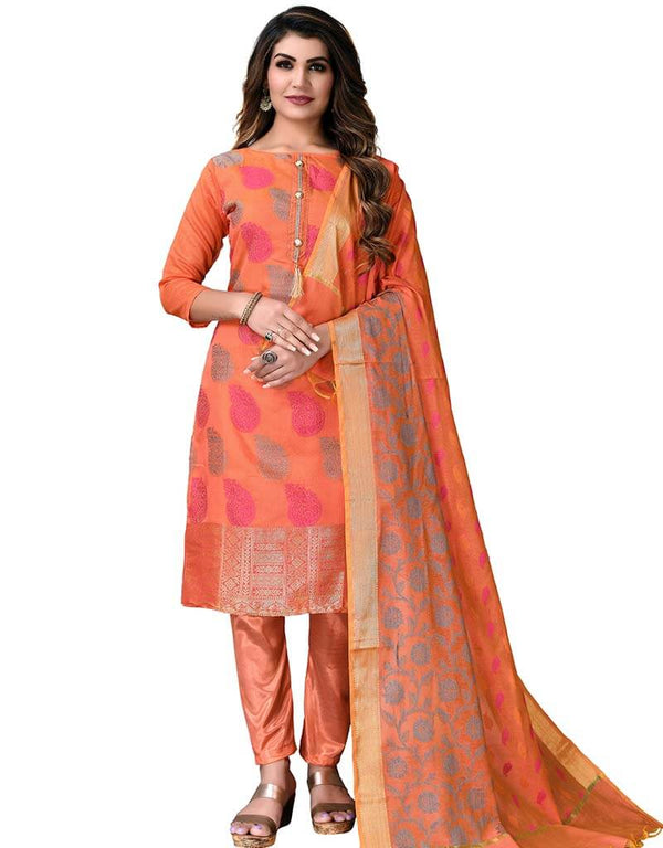 Red Peach Banarasi Jacquard Pant Salwar Suits