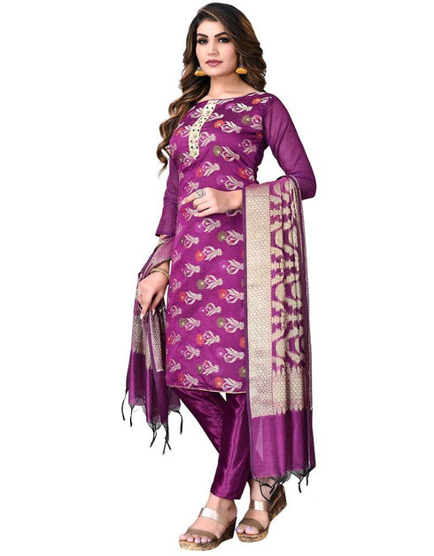 Violet Banarasi Jacquard Pant Salwar Suits Closure View
