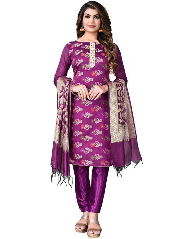 Violet Banarasi Jacquard Pant Salwar Suits