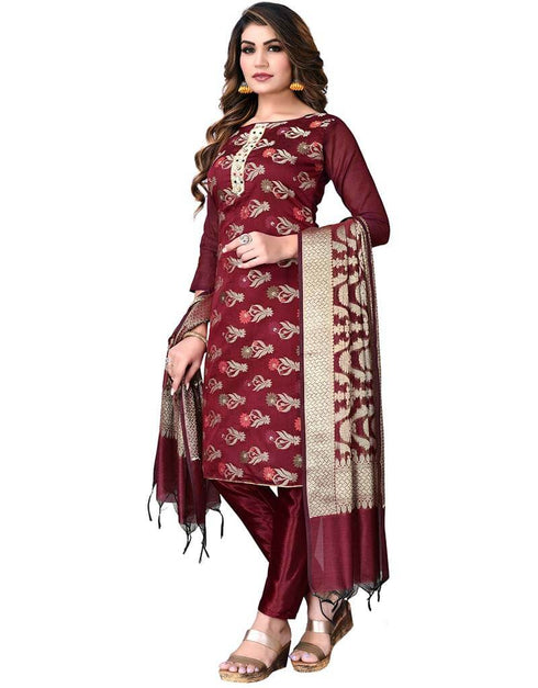 Maroon Banarasi Jacquard Pant Salwar Suits Closure View
