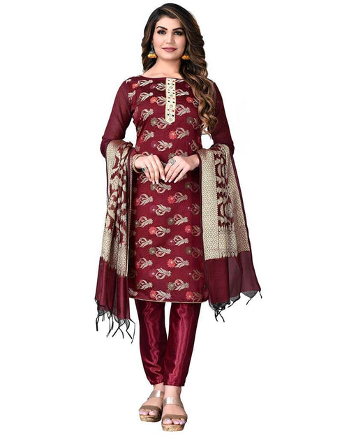 Maroon Banarasi Jacquard Pant Salwar Suits