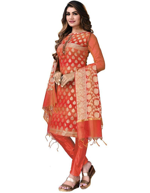 Red Peach Banarasi Jacquard Pant Salwar Suits Closure View