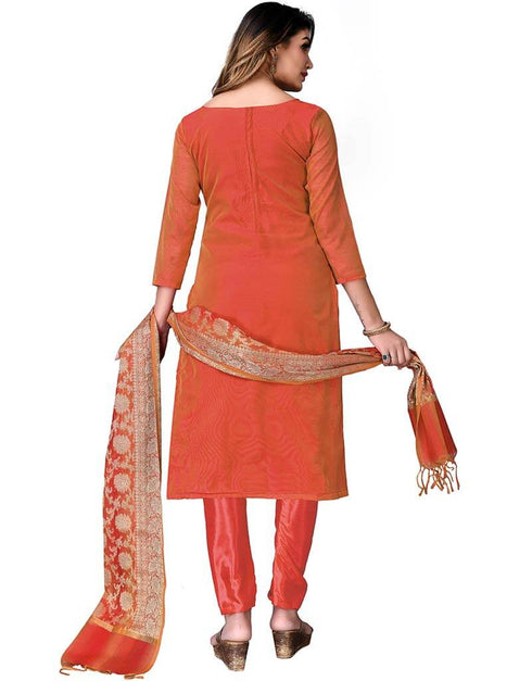 Red Peach Banarasi Jacquard Pant Salwar Suits Back View