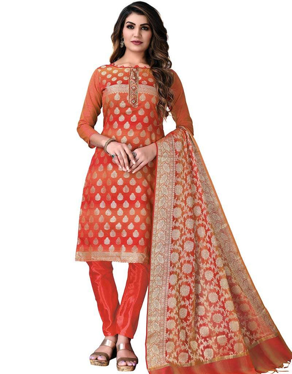 Red Peach Banarasi Jacquard Pant Salwar Suits