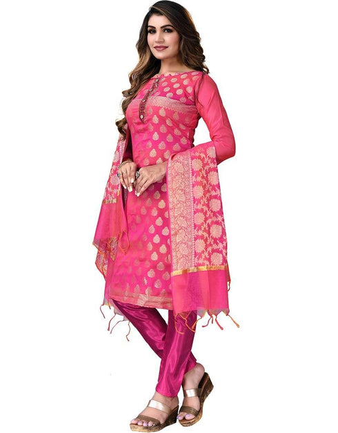 Pink Banarasi Jacquard Pant Salwar Suits Closure View