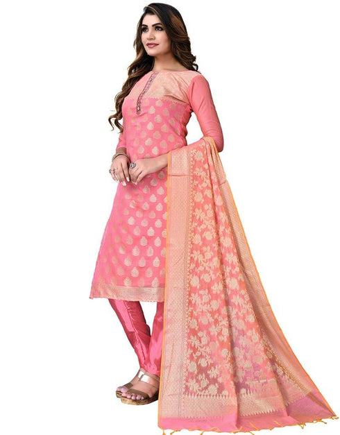Pink Banarasi Jacquard Pant Salwar Suits Closure View