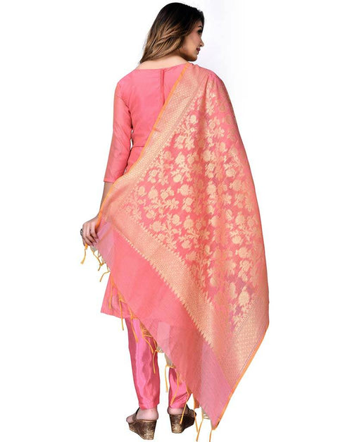 Peach Banarasi Jacquard Pant Salwar Suits Back View