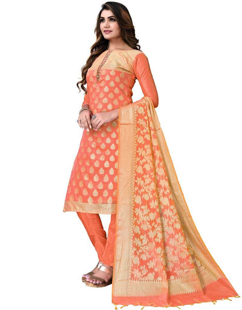Peach Banarasi Jacquard Pant Salwar Suits Closure View