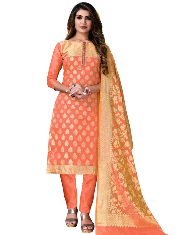 Peach Banarasi Jacquard Pant Salwar Suits