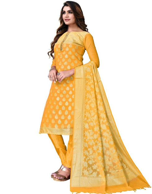 Mustard Banarasi Jacquard Pant Salwar Suits Closure View