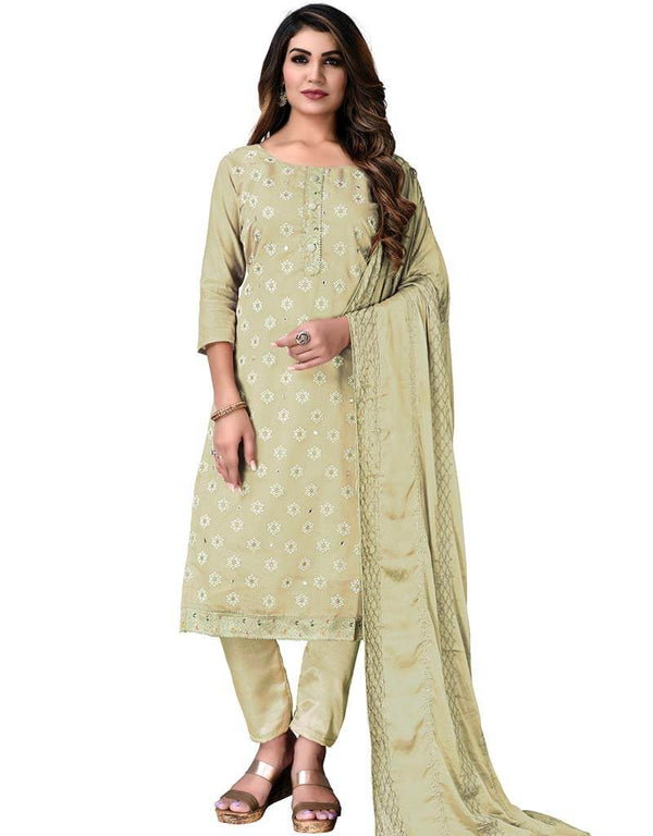 Beige Modal Chanderi Pant Salwar Suits
