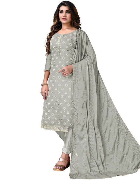 Grey Modal Chanderi Pant Salwar Suits Closure View
