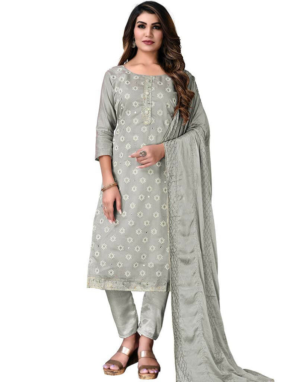 Grey Modal Chanderi Pant Salwar Suits