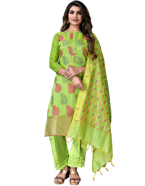 Parrot Green Banarasi Jacquard Palazzo Salwar Suits